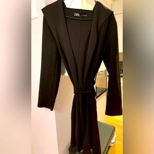 Zara black hooded tie coat size L